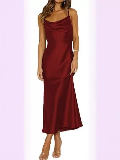 In Stock 26 Spring/Summer European and American Cross-Border Sexy Spaghetti Strap Prom Party Dress Amazon Satin Evening Dress