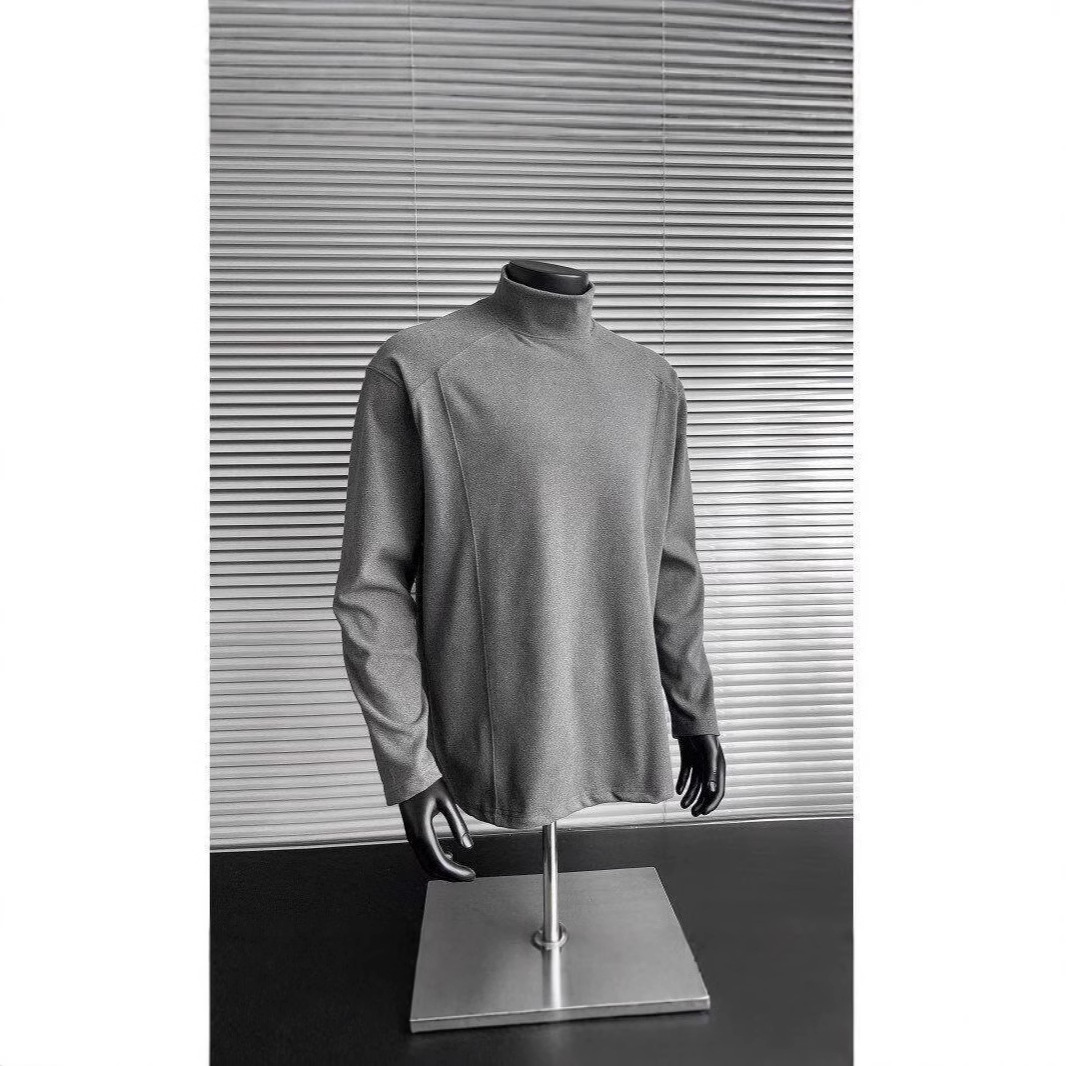 회색 반 높이 칼라 벨벳베이스 셔츠 남자의 겨울 따뜻한 내부 긴팔 티셔츠 미국식 하이 엔드 헝겊 스웨터