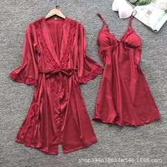 Women's plus size sexy pajamas satin twoピースセットホームウェア