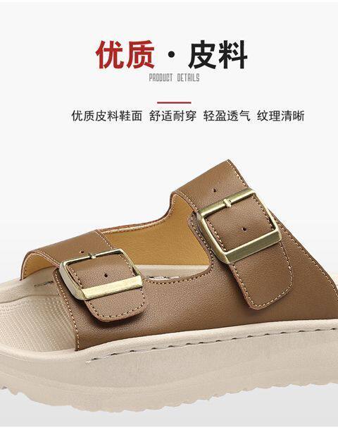 Dép sandal nam quai ngang đục lỗ kiểu La Mã, đế bằng 2 cm, thoáng khí — Màu nâu, màu đen chi tiết 10