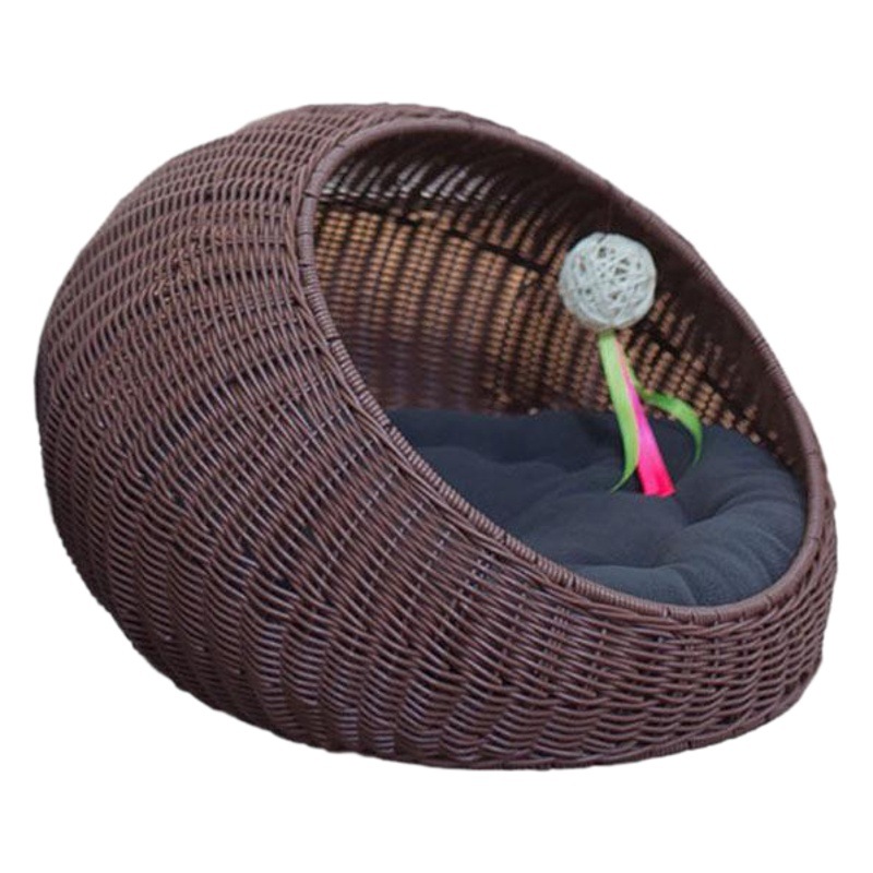 Cama para Gatos Tejida a Mano, Nido para Mascotas, Almohadilla Cálida para Otoño e Invierno, Nido para Perros de Ratán Extraíble y Lavable, Hamaca para Gatos