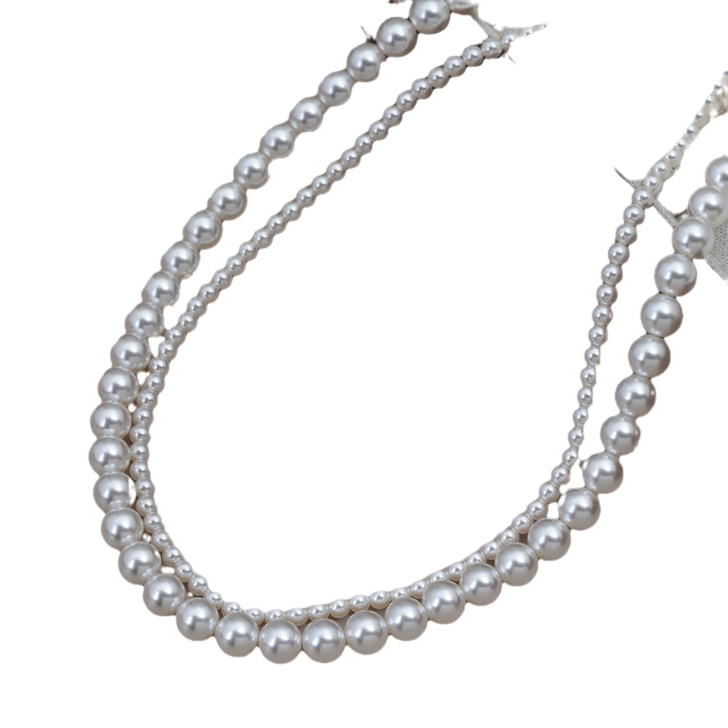 Collana di perle a doppio strato bianco classico staccabile con catena per colletto di perline versatile da donna di alta qualità_voghion.com