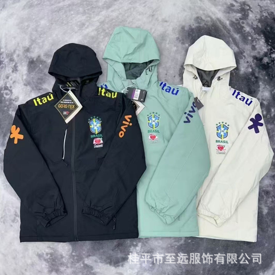 Brasileño chaqueta de asalto con capuchón, abrigo a prueba de viento, abrigo a prueba de agua, fábrica de fuentes deportivas, ropa de entrenamiento de fútbol al por mayor image 1