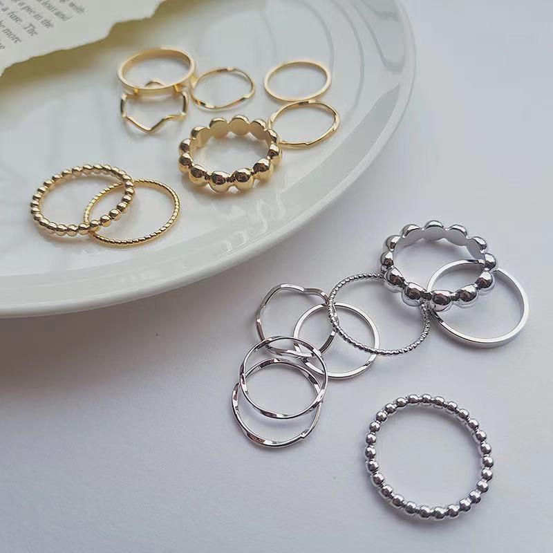 Korean version of student suit ring Korean ins simple Net red female sex cold wind 8 piece set plain ring stacked ring