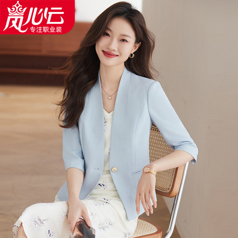 Summer Women's Casual Elegant Small Suit Blazer Professional Suit Women's 2025 Mid-Sleeve Classy Slim Fit New Summer Women's Casual Elegant Small Suit Blazer Professional Suit Women's 2025 Mid-Sleeve Classy Slim Fit New