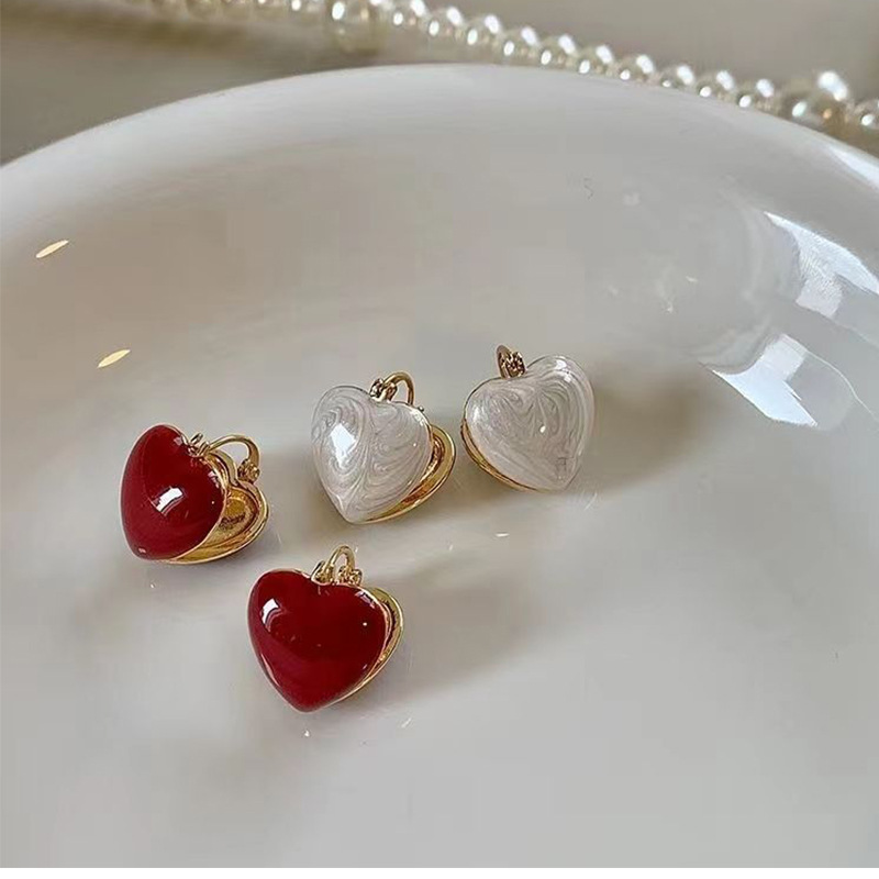 Heart Shape Pattern 1 Pair Lady Heart Shape Enamel Alloy Drop Earrings