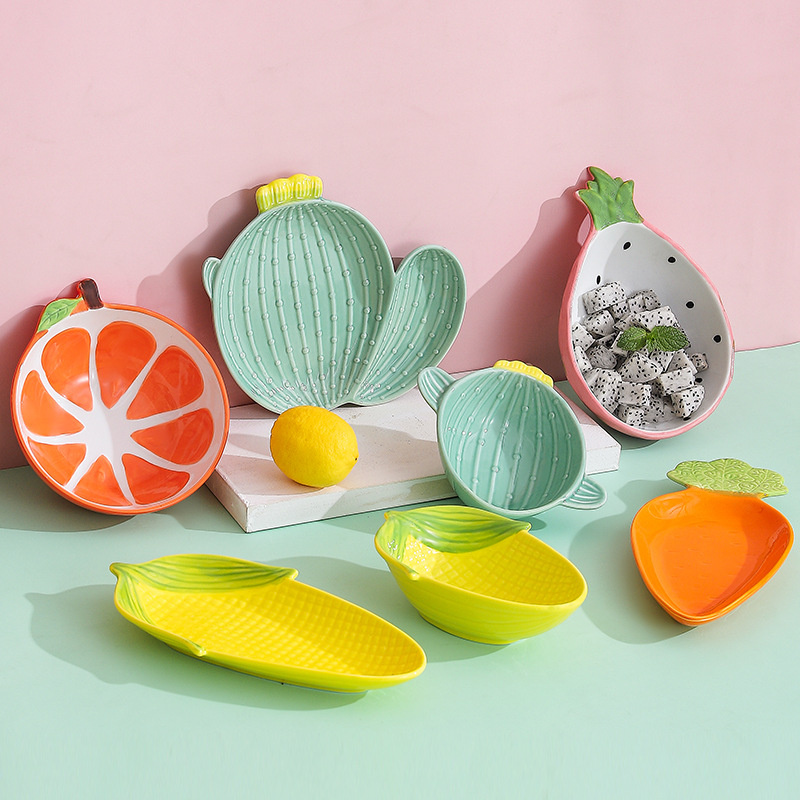 INS creativa de dibujos animados tazón de cerámica plato hogar pequeño tamaño lindo ensalada tazón de postre plato de fruta vajilla de los niños