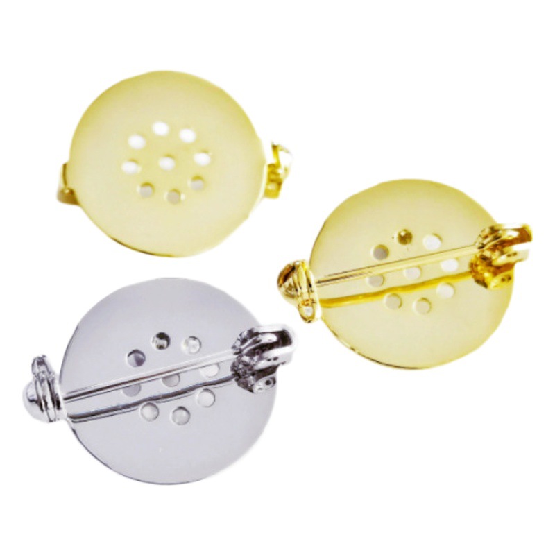 Gold Plated Brooch 18mm Diameter Beaded Brooch Round Flat Bottom Copper Pin with Hole DIY Accessories