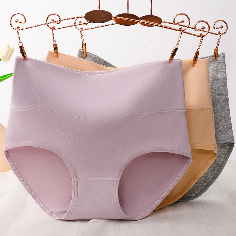 Ladies underwear high waist cotton belly seamless underwear solid color mother plus size briefs source manufacturers