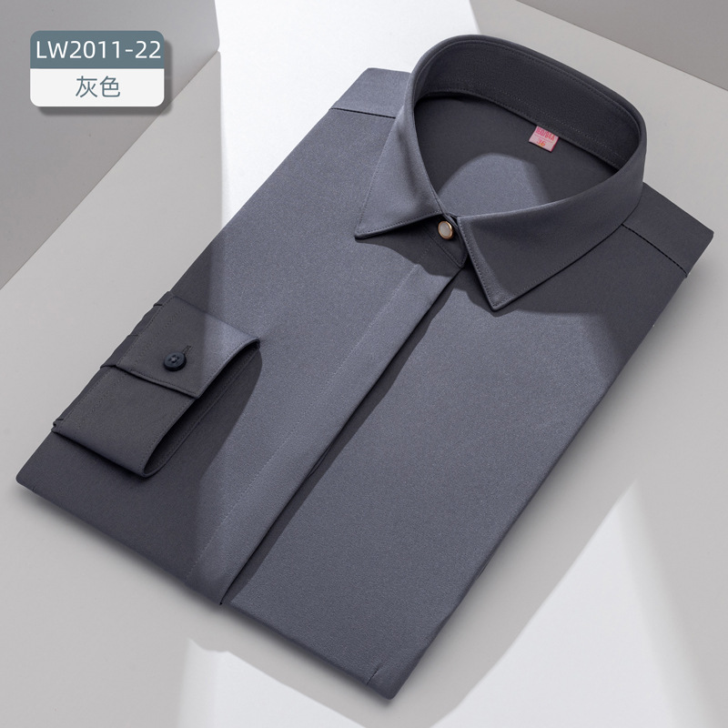 Camisa de negocios de manga larga, color liso, elástica, corte ajustado, ropa de trabajo blanca, ropa formal, ropa profesional, camisa elegante de fibra de bambú para mujer. image 10