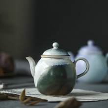 苏打绿 景德镇手工柴烧蕉叶绿窑变釉茶壶陶瓷粗陶个人把玩壶小号