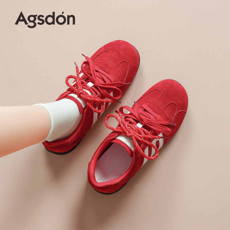 Zapatos de entrenamiento alemán rojos de Augu Shi Deng para mujeres 2025 nuevos zapatos de suela gruesa de otoño zapatos deportivos casuales zapatos de ballet para mujeres