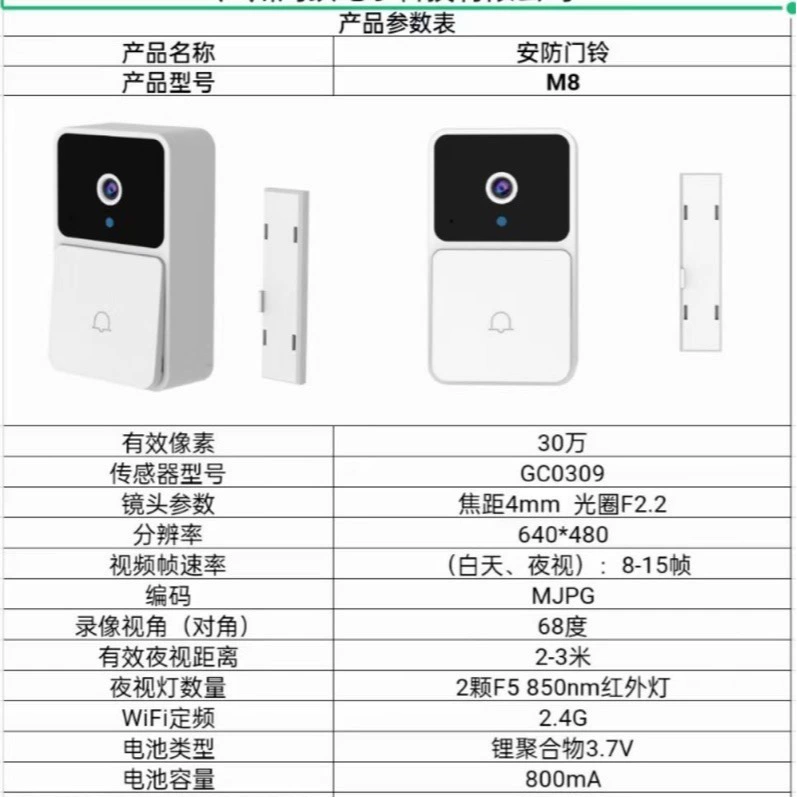 Видеозвонок (Ding Ding Ding V380Pro), инфракрасное ночное видение, двусторонняя аудиосвязь, запись на microSD