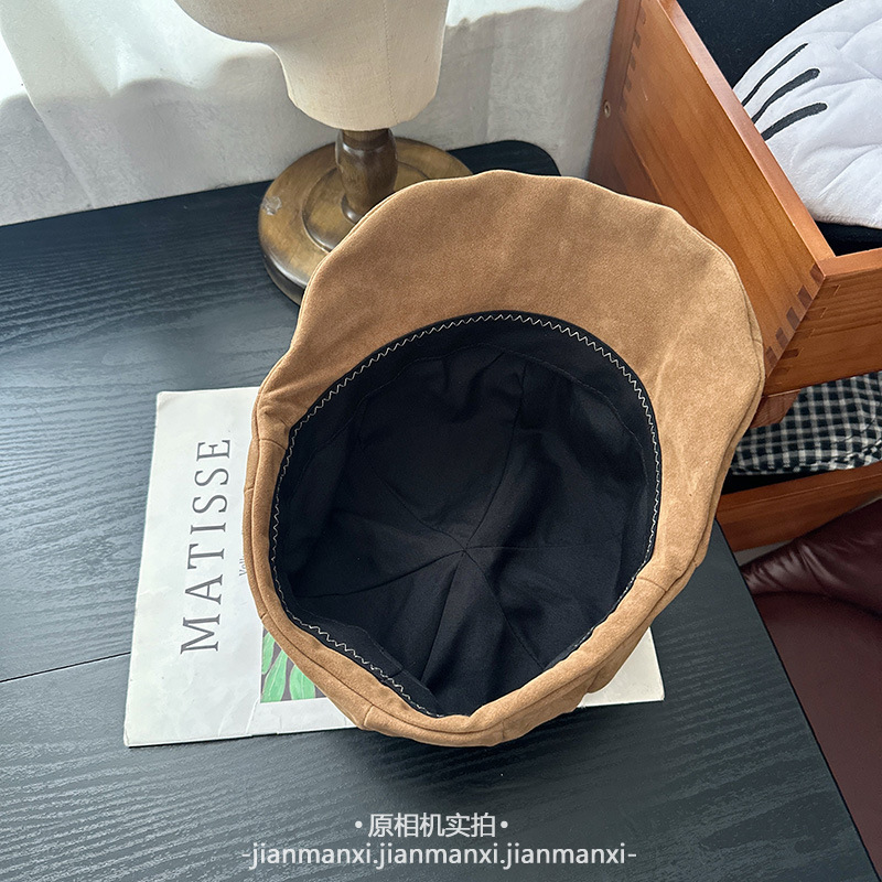 秋冬英伦麂皮绒文艺复古前进帽女古着风休闲贝雷帽子反戴画家帽|undefined