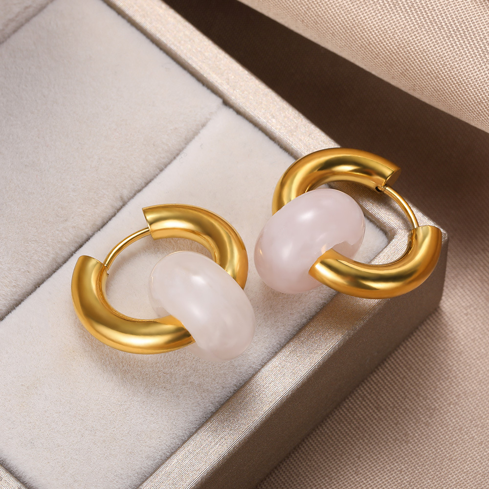 13g Weight PVD Coated Gold Plating Process 304 Stainless Steel Ear Needle Material 18K Real Gold Plated Plating Material Hoop Earrings Classification 1 Pair Quantity Date, Tea Party Occasion 304 Stainless Steel Material Geometric Pattern Women's Gender Classic Style Style Plating Craft 1 Pair Classic Style Geometric Plating Natural Stone Metal Hoop Earrings 5