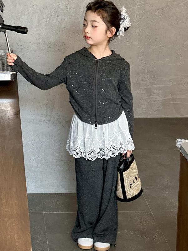 小红鱼女童秋装套装2025新款儿童连帽卫衣假两件直筒裙裤两件套潮|undefined