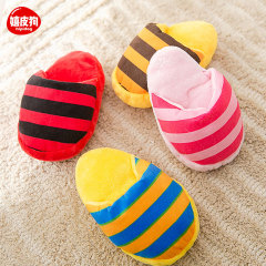 Striped Pet Plush Slippers with Sound, Small Dog Vocal Slippers, Pet Chewing Toys, Wholesale