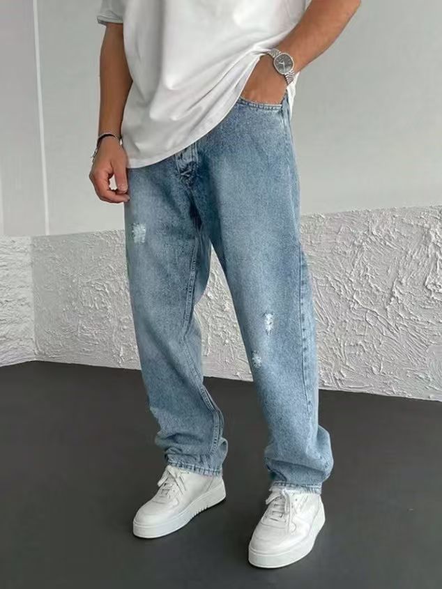 European And American Stretch Men's Jeans Trend Ripped Zipper Small Feet Trousers_mkmklike.com