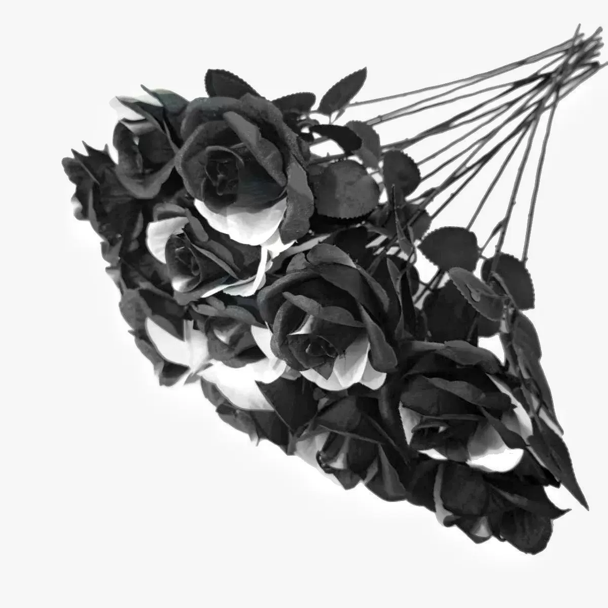 跨境黑白玫瑰花假花绢花万圣节黑色仿真花派对装饰拍摄道具插花