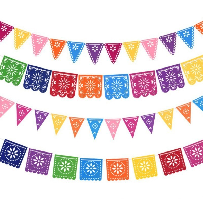 Bandera de tirón mexicana piñata fiesta temática Bandera de tirón fieltro Día de la bandera muerta colorido cuadrado hueco tirar flor