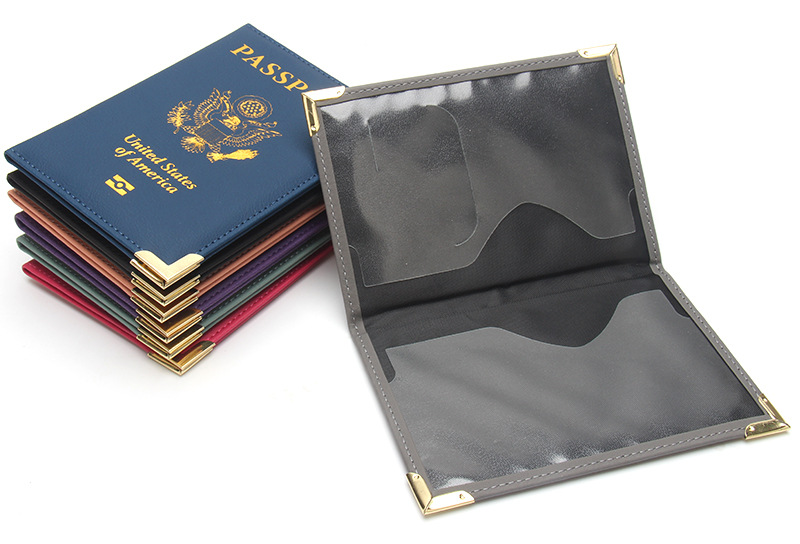 New Cross-border American Passport Holder Leather Slim Lightweight Passport Notebook Gold Hardware Copper Corner Ticket Holder Factory Wholesale