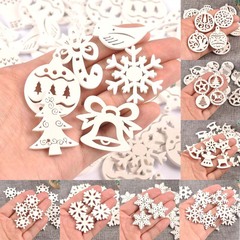 クリスマスの装飾の木片の白い雪の形の透かし彫りのレーザーの彫刻は飾りの小さい木片の現物を飾ります。