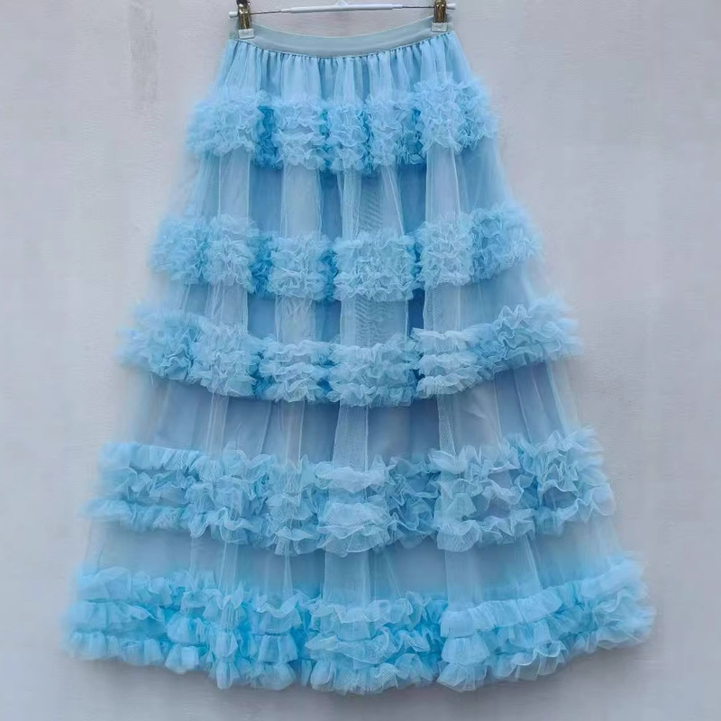 2025 Niche Fairy-Like Long Dress with a Korean-Style Simple Mesh Patchwork Layered Cake-Style Half Skirt 4809