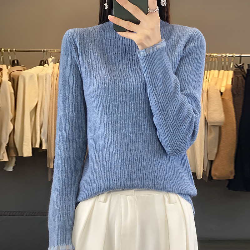 Organza Half Turtleneck Knitwear for Women in Autumn and Winter New Style Fantasy Fairy Style Transparent Knitwear with Bottoming Top