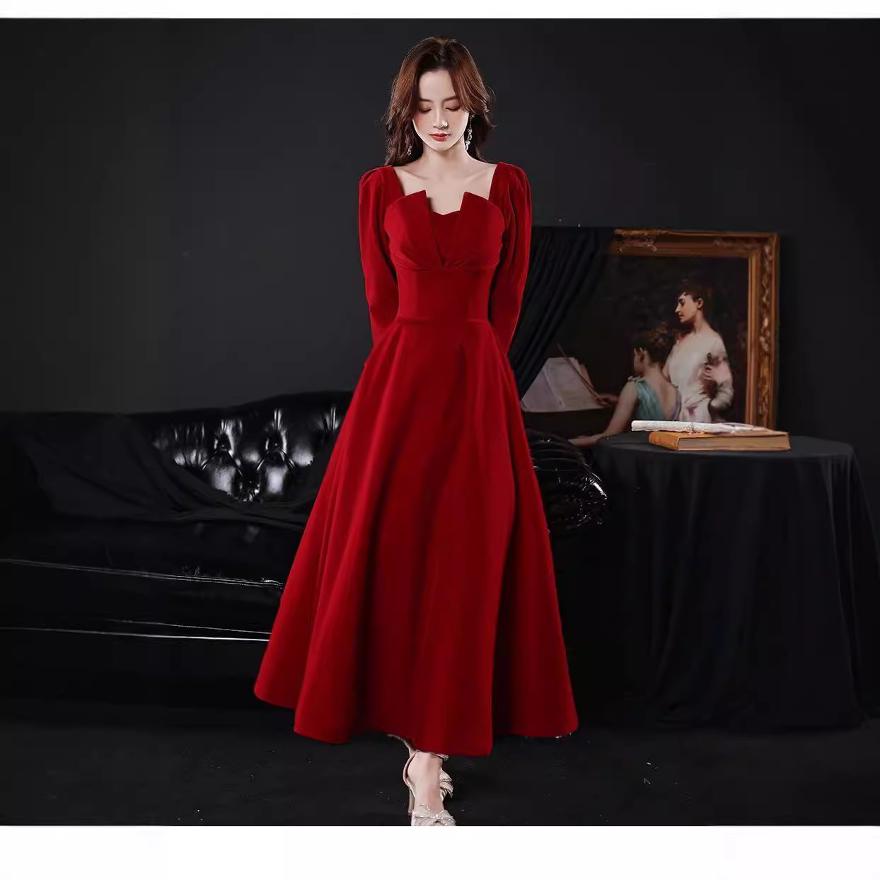 2026 New Style Toast Dress for Bride, Burgundy Evening Gown for Women, Wedding Dress for Petite Women, Engagement Dress, Homecoming Banquet Dress