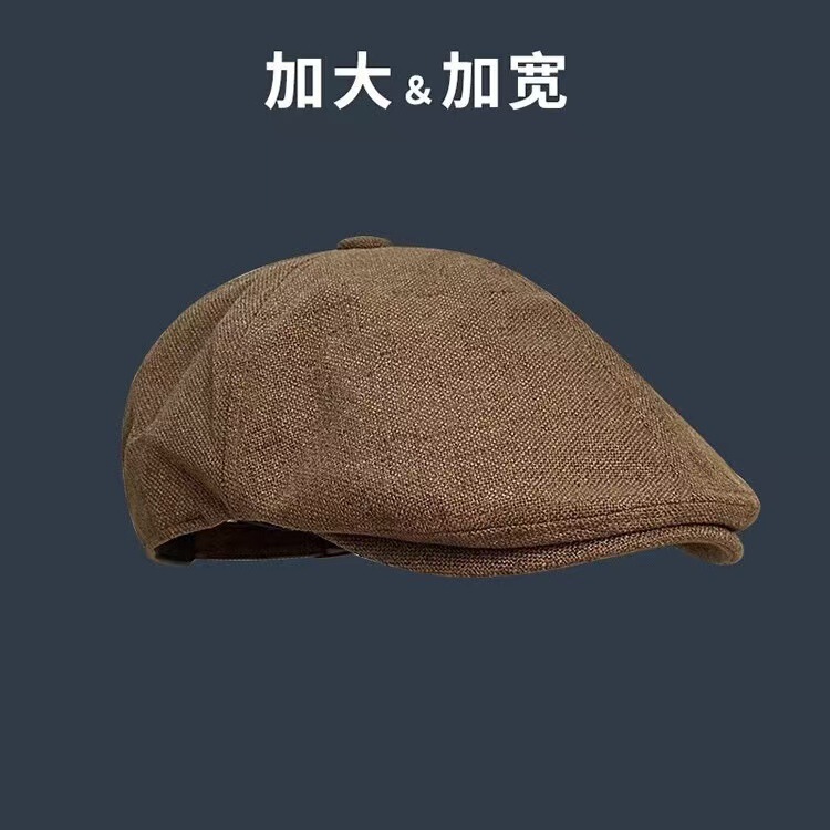 Vintage Forward Cap for Women with Large Head Circumference, Beret for Square and Round Face, Makes Face Look Smaller, Cotton and Linen Japanese Style Artistic Reverse-Wear Baseball Cap for Men