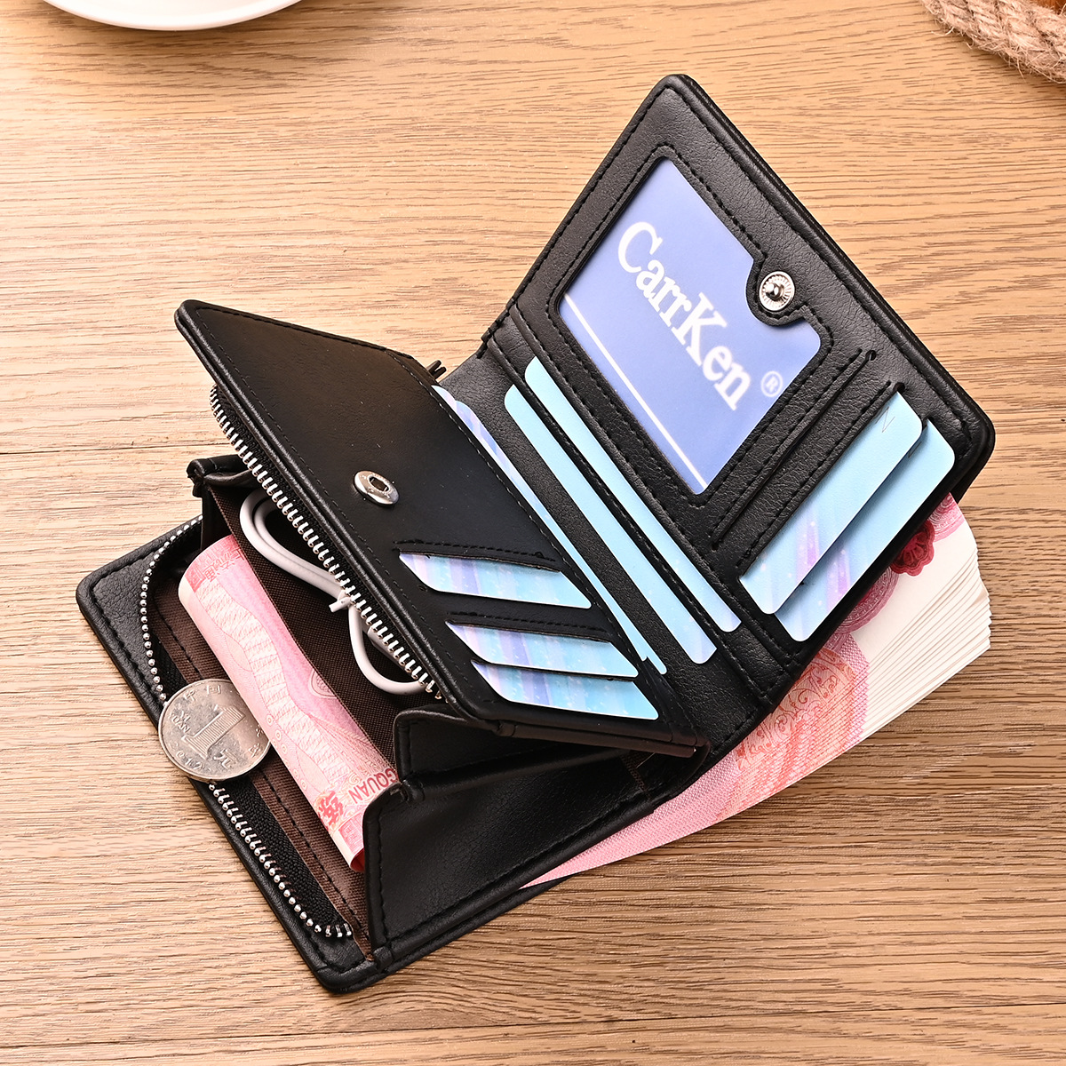 Cartera corta para hombre con cremallera, anti-desmagnetización