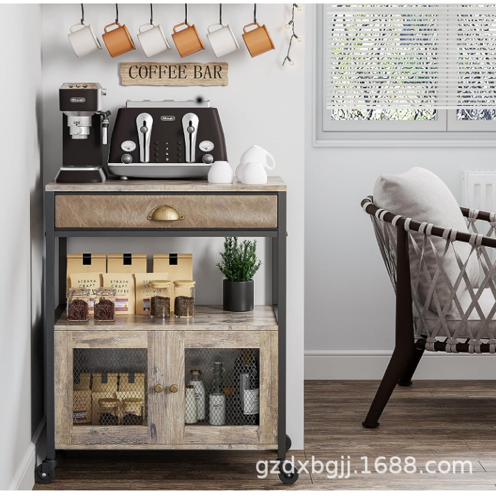 Cross-Border Popular Customized Coffee Bar Cabinet 3-Layer Kitchen Wine Cabinet Cart with Drawers Multi-Functional Sideboard Cabinet