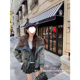 厂家直销牛仔棉服女短款2025新款托卡皮毛一体皮