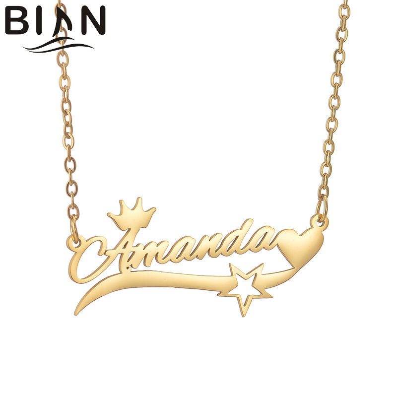 Amazon's New Personalized Fashionable Stainless Steel Crown Love Letter Pendant Light Luxury Style DIY Name Necklace Amazon's New Personalized Fashionable Stainless Steel Crown Love Letter Pendant Light Luxury Style DIY Name Necklace