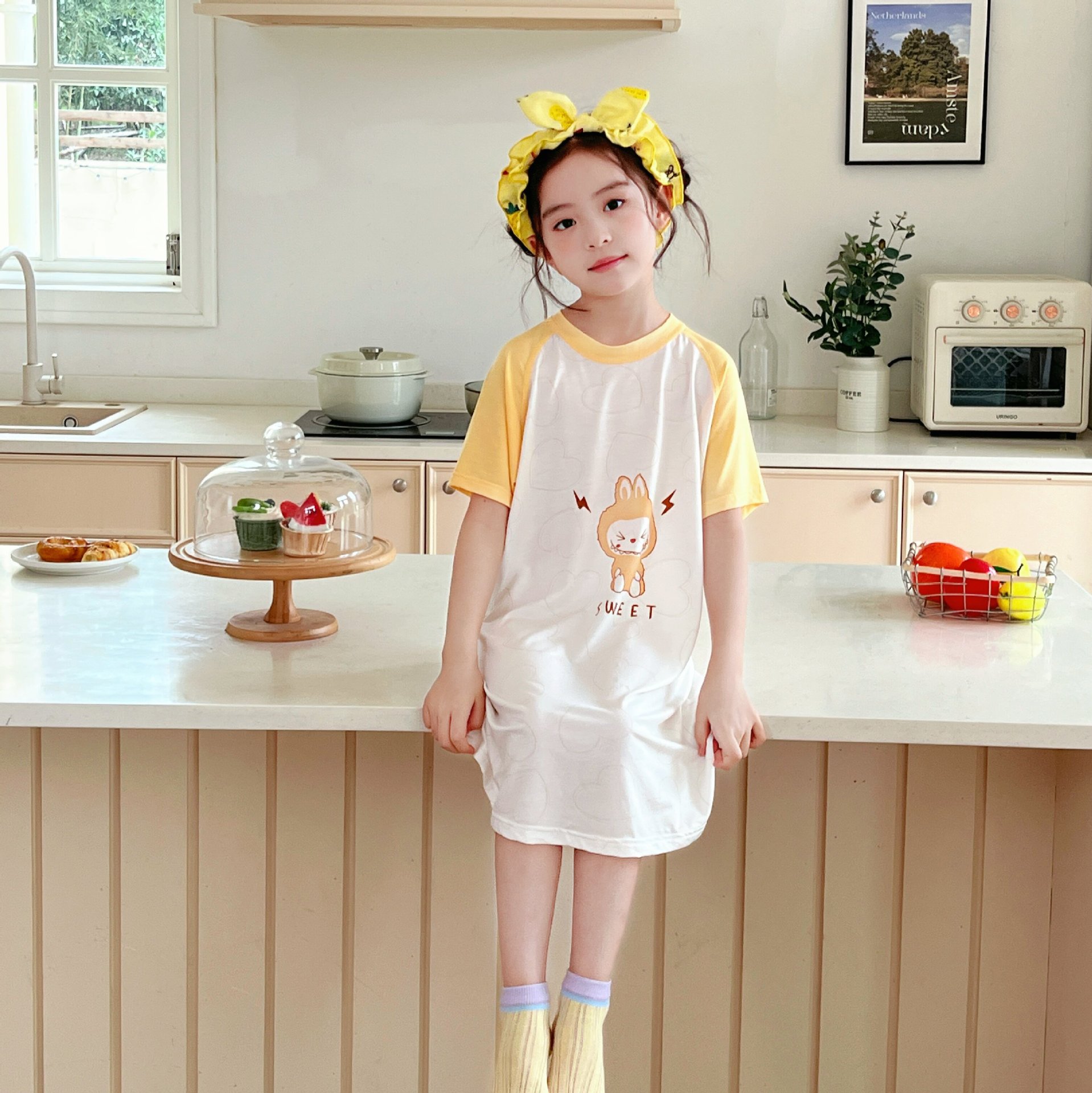 Niñas camisón modal primavera y otoño niños grandes estilo princesa coreana falda de niña pijamas para niños ropa de casa para bebés