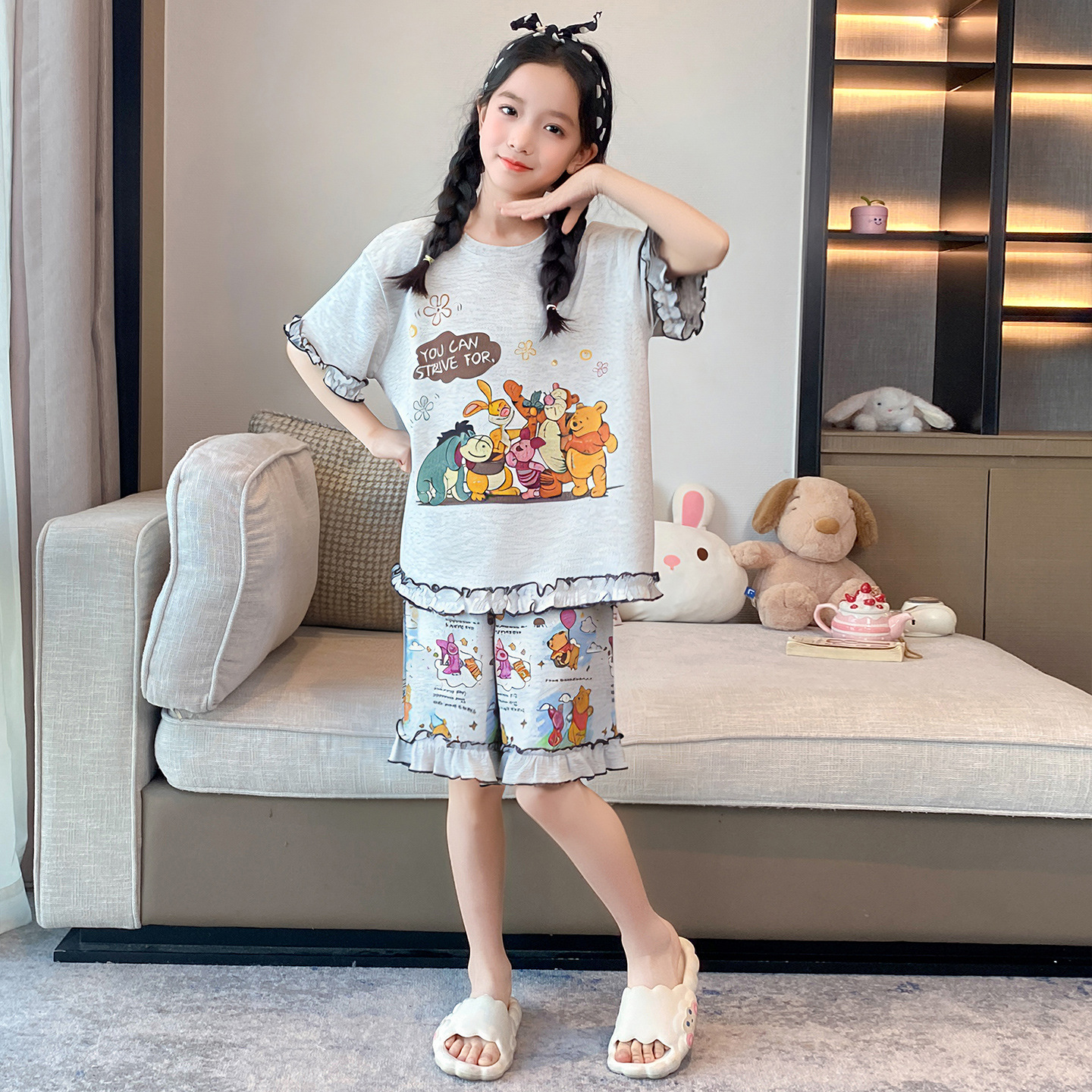 Pijamas de niñas para niños de verano modelo ultra delgado de manga corta 2026 nuevo estilo de verano de ropa de casa para niños mayores