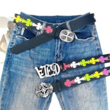 CH克罗圣剑皮带男滚轮镂空常青款藤蔓女士腰带明星打孔复古心