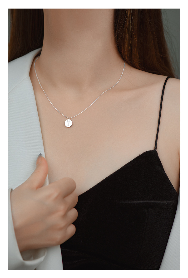 925 Sterling Silver Zircon Box Chain Inlay Letter Pendant Necklace display picture 1