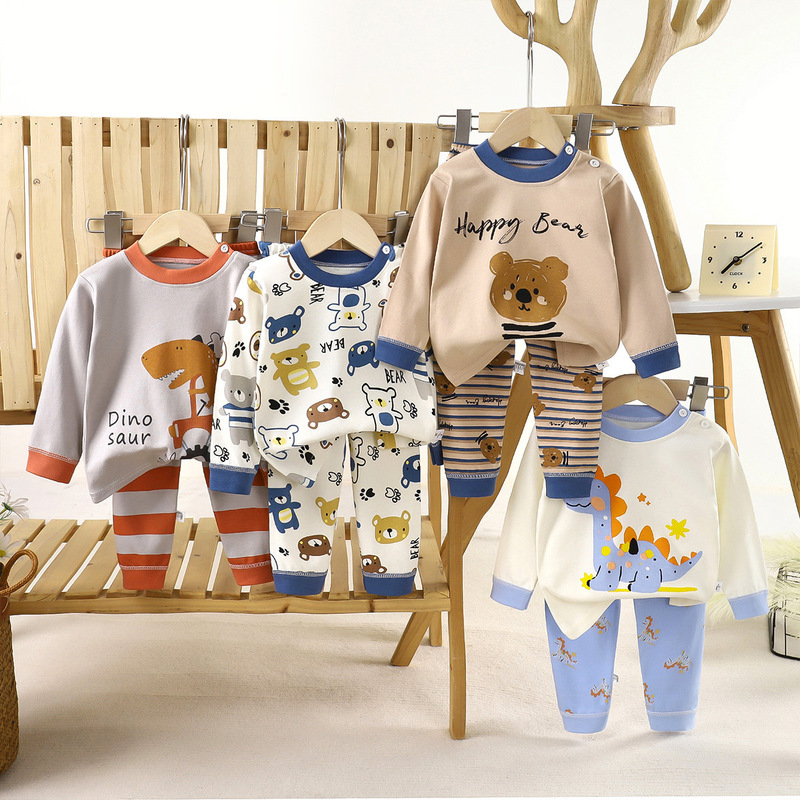 Pure Cotton Children's Underwear Set Boys and Girls Autumn Clothes and Pants Baby Clothes Warm Home Wear Autumn and Winter Children's Clothing Wholesale
