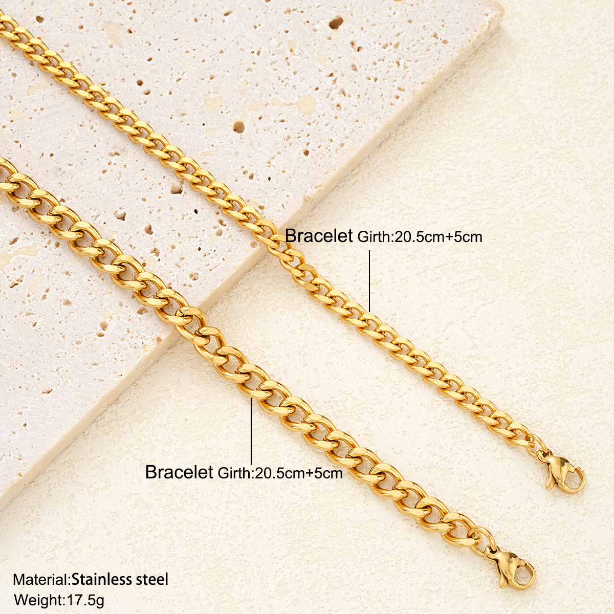 new stainless steel chain bracelet 2-piece set Cuba thickness adjustable men's and women's multi-layer bracelet suit_voghion.com