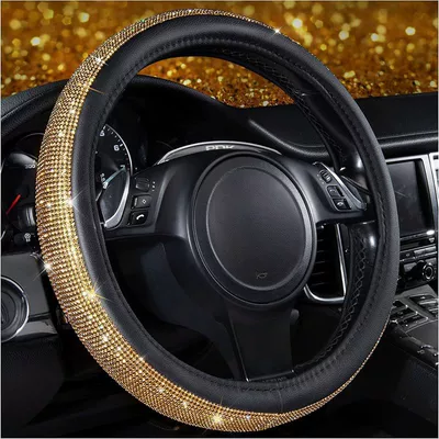 Steering wheel cover, Source Factory Cross-Border Rhinestone-Embellished Leather - champagne-gold-diamond-38cm