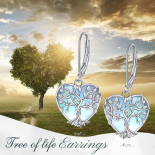 Cross-border Amazon Moonstone Earrings European and American Light Luxury High-end Ear Drop Asian Love Tree of Life Women's Earrings