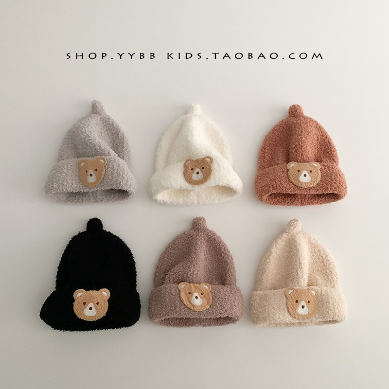 Baby hat baby spring and autumn bear knitted children's thickened pullover hat warm woolen hat autumn and winter for boys and girls