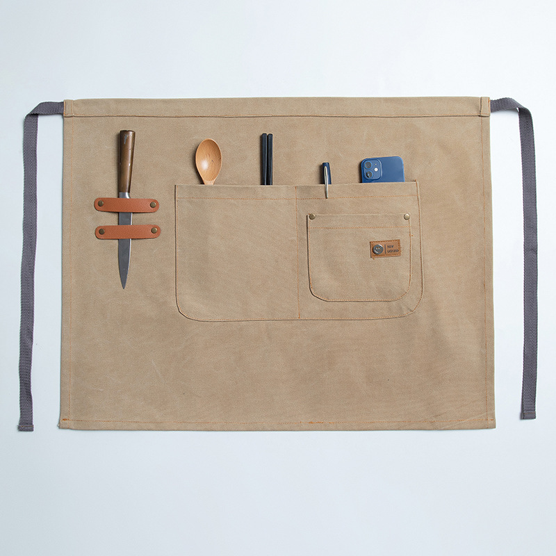 Comercio exterior barista medio delantal moda femenina restaurante cintura corta lona media ropa de trabajo delantal masculino al por mayor