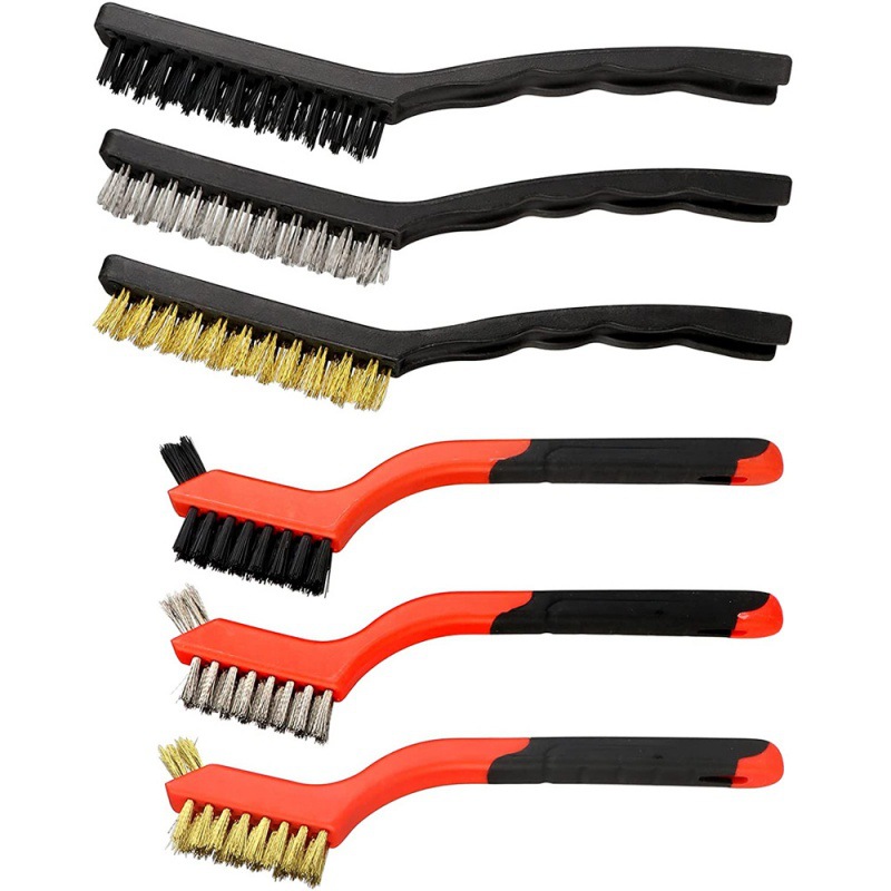 6件套钢丝刷套装迷你钢丝清洁刷黄铜不锈钢和尼龙重型弯曲刮擦刷