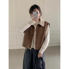复古摇粒绒背心马甲女秋冬外穿高级感皮毛一体马夹羊羔毛坎肩外套