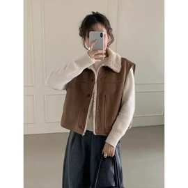 复古摇粒绒背心马甲女秋冬外穿高级感皮毛一体马夹羊羔毛坎肩外套