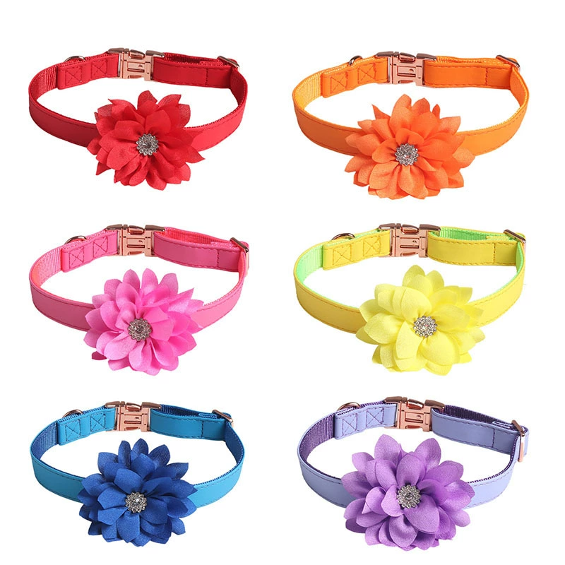 Aminger новый ошейник для домашних животных с бриллиантовым цветком розового золота ошейник для собак PU Macaron цветная шитая тесьма