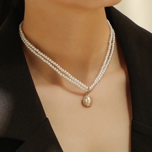 欧美复古 巴洛克双层珍珠项链女简约气质choker颈链时尚锁骨链