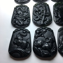 天然泰山墨玉 墨翠吊坠十二生肖项链配饰鼠牛虎兔龙蛇马羊猴鸡狗